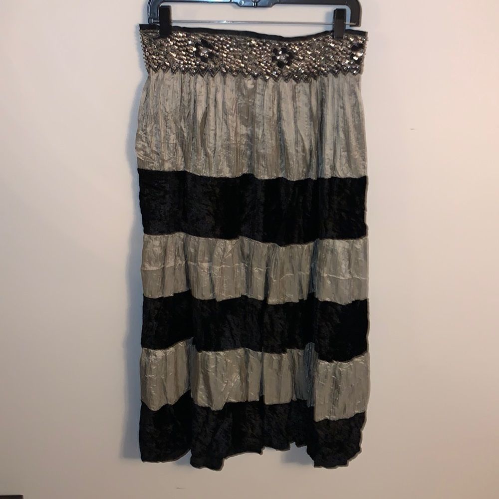 Striped Silk Maxi Skirt With Side Zipper